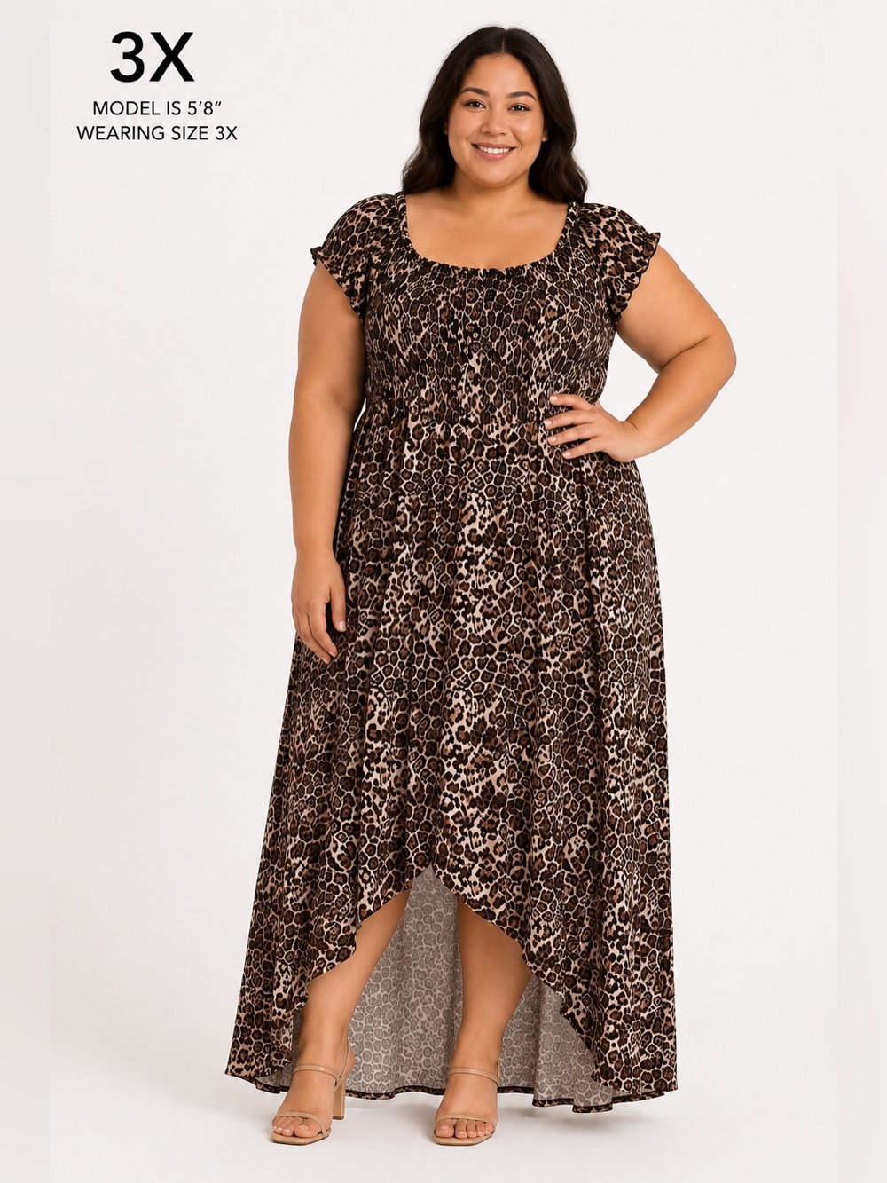 J for Justify 3X Leopard Print Maxi Dress Plus Size Smocked